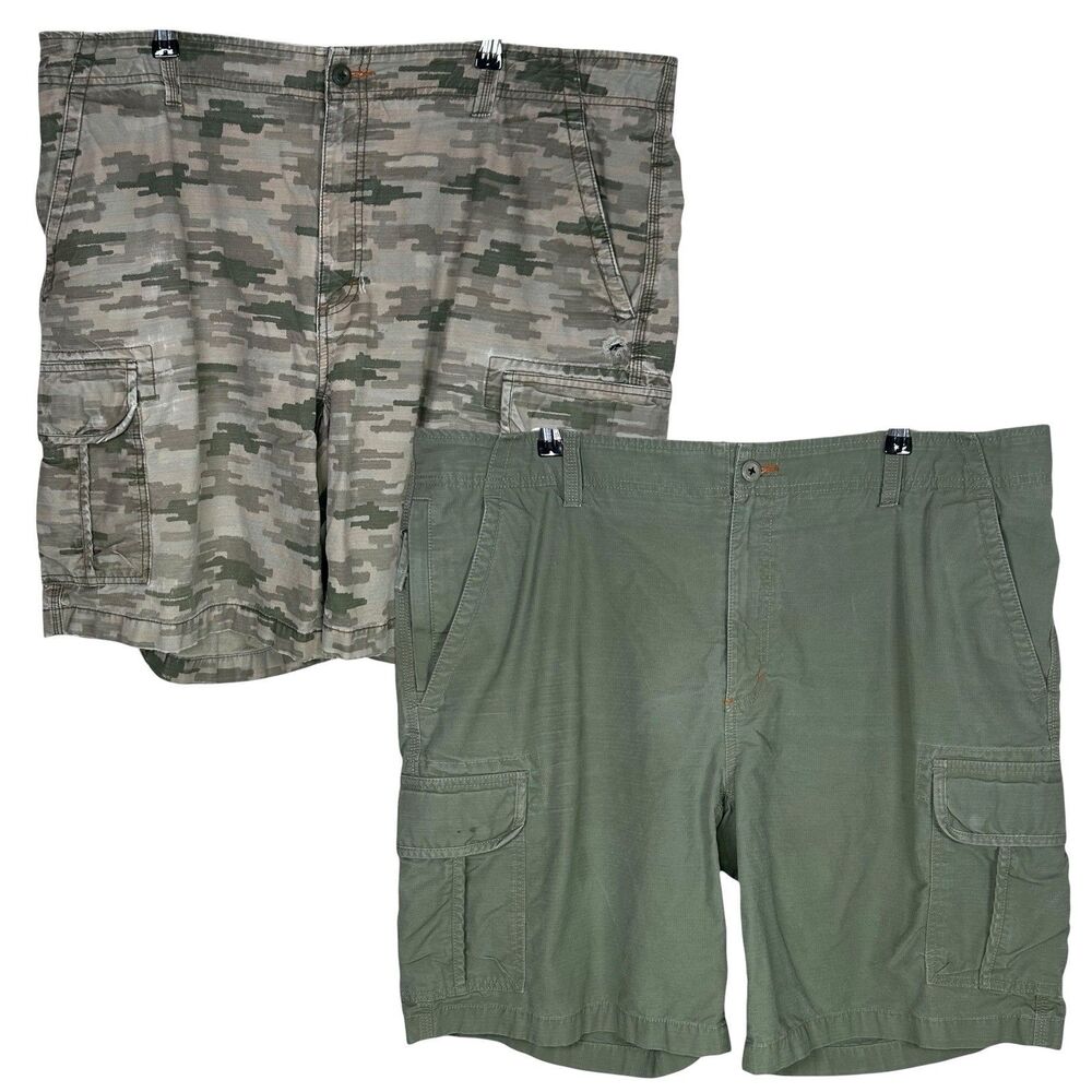 LL Bean Cargo Shorts Mens 42 Green Camo 10" Ripstop Allagash Canvas Outdoor